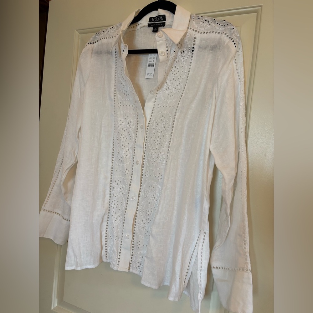 J. Crew Garçon Classic Shirt in Eyelet Linen, White, size 12 NWT - Picture 5 of 8
